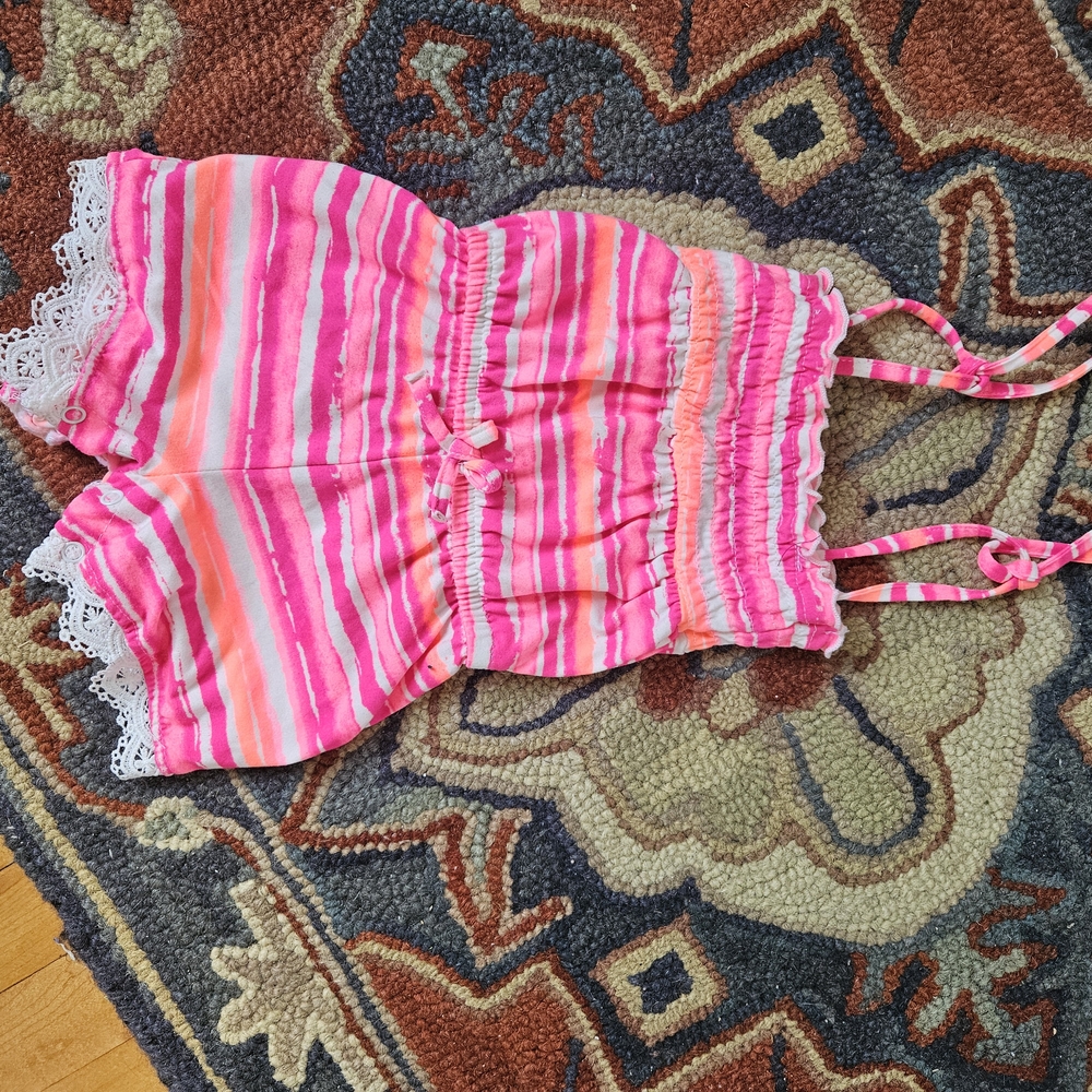Limited Too Pink and Orange Striped Vintage Romper Size 12M
